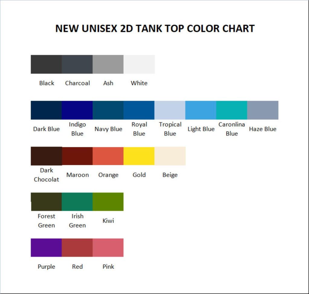 tank top color chart - Bad Friends Store